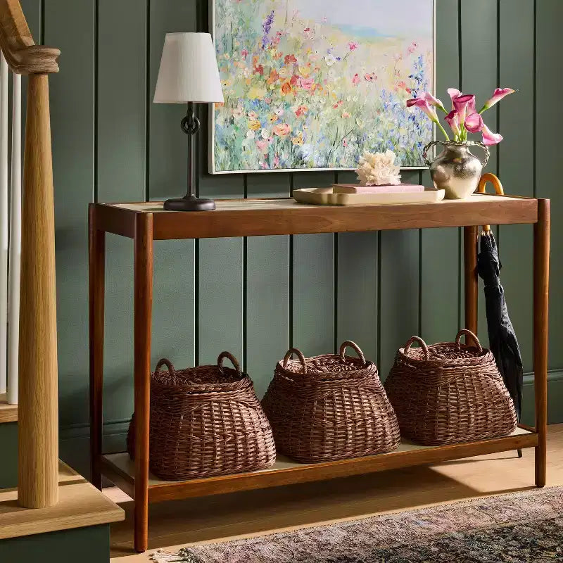 Console en lin naturel avec étagère marron acajou - Threshold™ conçue avec Studio McGee