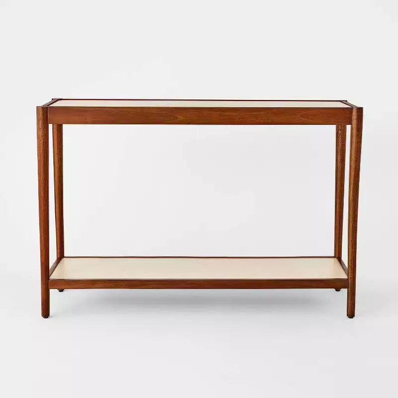 Console en lin naturel avec étagère marron acajou - Threshold™ conçue avec Studio McGee