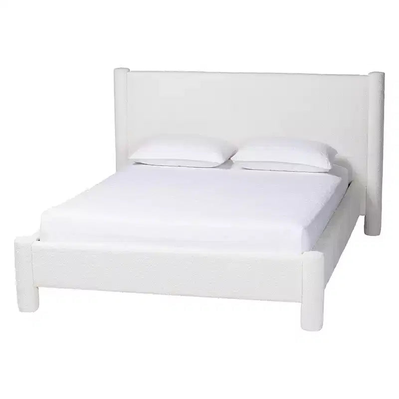 Lit plateforme King Size Baxton Studio Laria en tissu peluche blanc