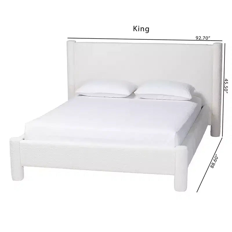 Lit plateforme King Size Baxton Studio Laria en tissu peluche blanc