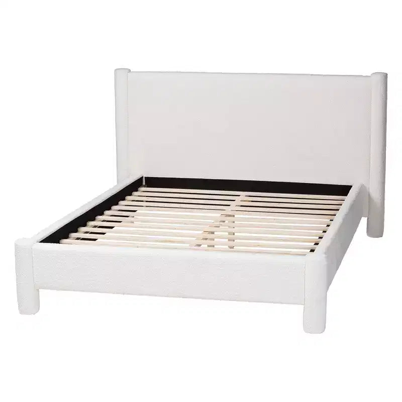 Lit plateforme King Size Baxton Studio Laria en tissu peluche blanc