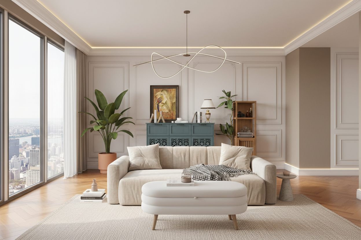 高端客厅广角远景图