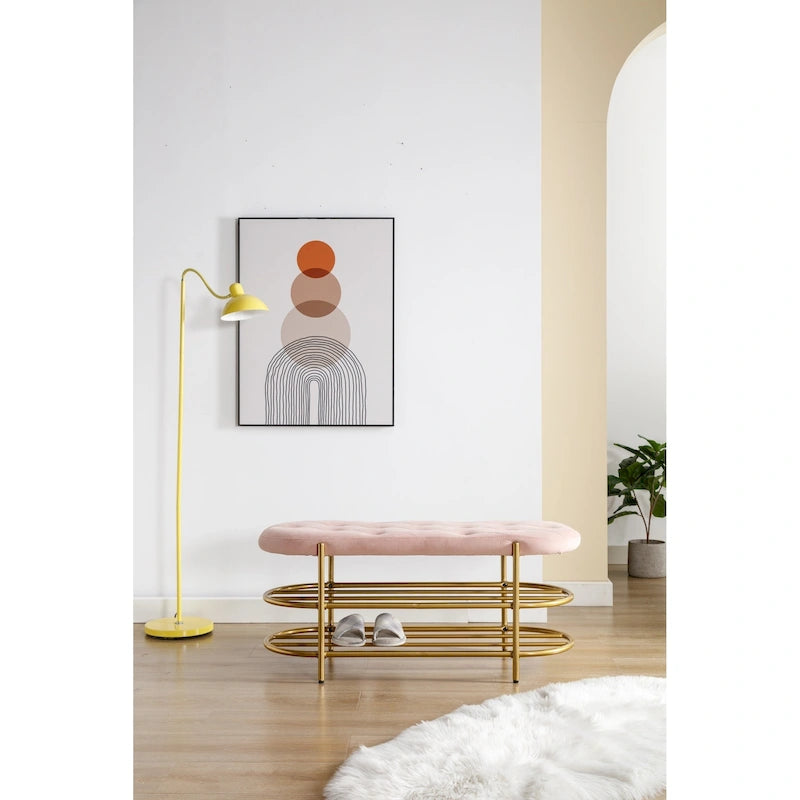 Bout de banc capitonné en velours pour salon/chambre
