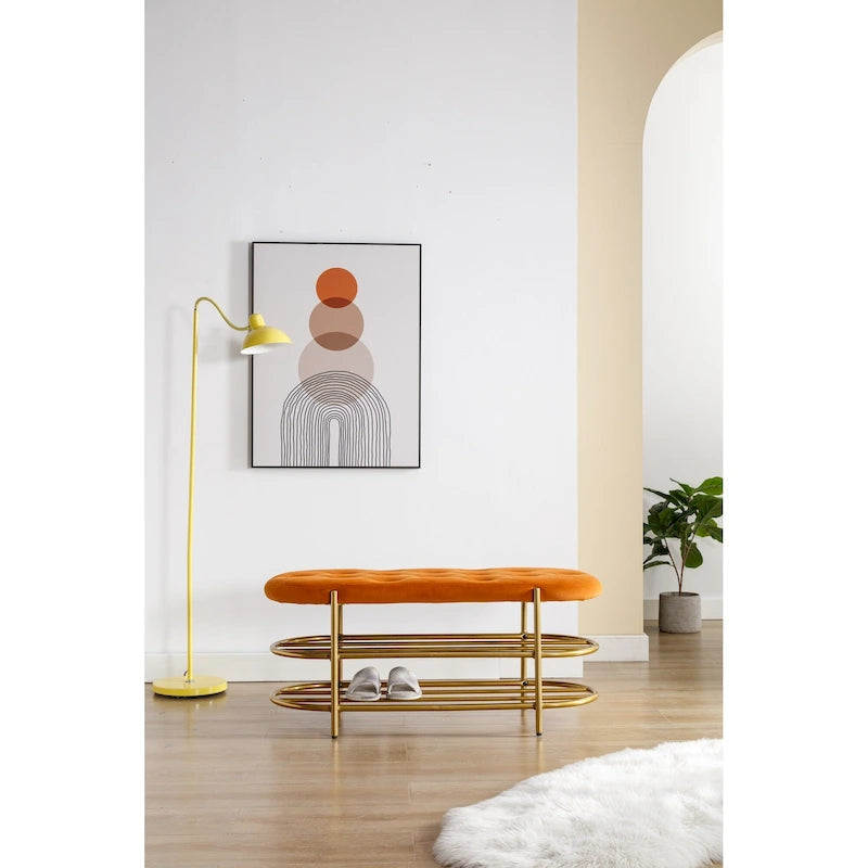 Bout de banc capitonné en velours pour salon/chambre