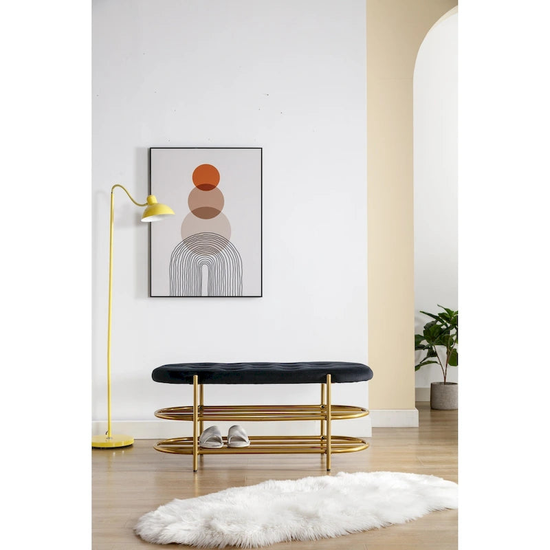 Bout de banc capitonné en velours pour salon/chambre