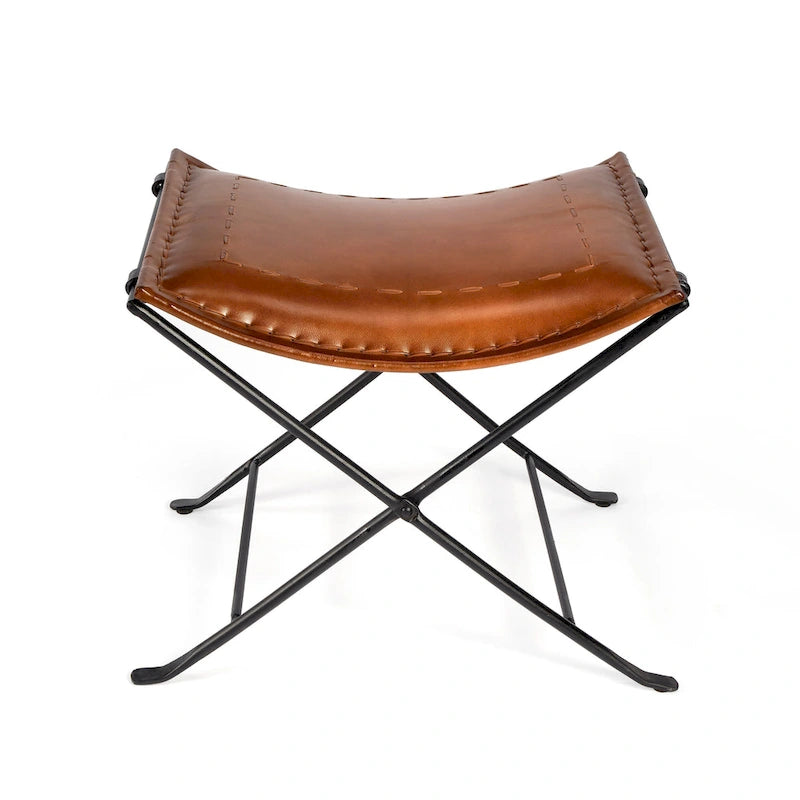 Tabouret de coiffeuse en fer et cuir faits à la main, style ferme, 4 couleurs, 49,5 cm L