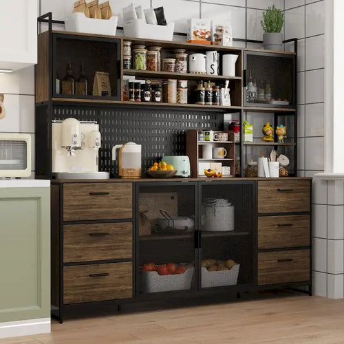 Meuble de Rangement de Cuisine avec Placard et Support à Micro-ondes 70.9W