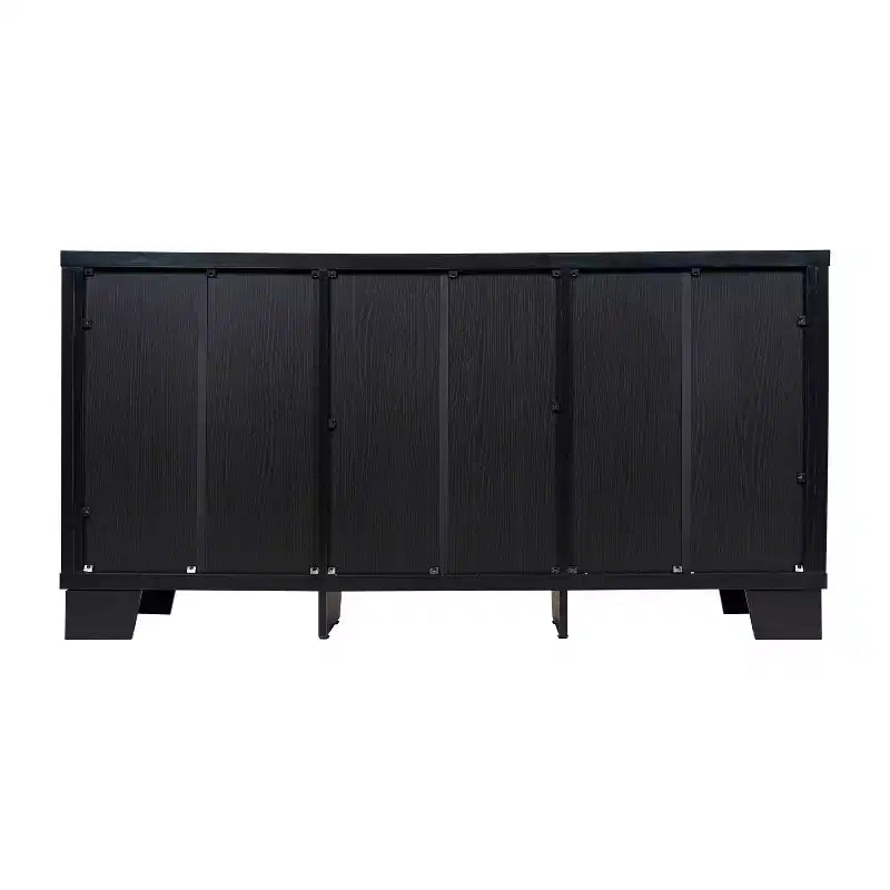 Flash Furniture Wells Modern Kitchen and Dining Room Buffet Sideboard Storage Cabinet, Engineered Wood with 3 Tempered Glass Doors and 3 Drawers