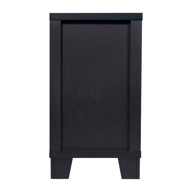 Flash Furniture Wells Modern Kitchen and Dining Room Buffet Sideboard Storage Cabinet, Engineered Wood with 3 Tempered Glass Doors and 3 Drawers
