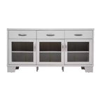 Flash Furniture Wells Modern Kitchen and Dining Room Buffet Sideboard Storage Cabinet, Engineered Wood with 3 Tempered Glass Doors and 3 Drawers