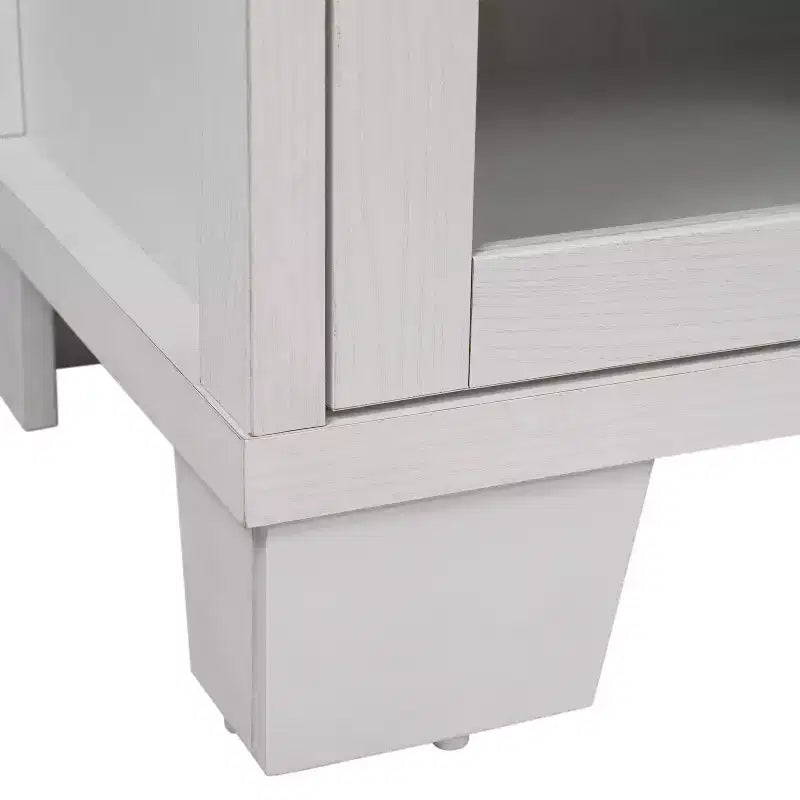 Flash Furniture Wells Modern Kitchen and Dining Room Buffet Sideboard Storage Cabinet, Engineered Wood with 3 Tempered Glass Doors and 3 Drawers