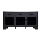 Flash Furniture Wells Modern Kitchen and Dining Room Buffet Sideboard Storage Cabinet, Engineered Wood with 3 Tempered Glass Doors and 3 Drawers