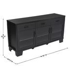 Flash Furniture Wells Modern Kitchen and Dining Room Buffet Sideboard Storage Cabinet, Engineered Wood with 3 Tempered Glass Doors and 3 Drawers