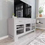 Flash Furniture Wells Modern Kitchen and Dining Room Buffet Sideboard Storage Cabinet, Engineered Wood with 3 Tempered Glass Doors and 3 Drawers
