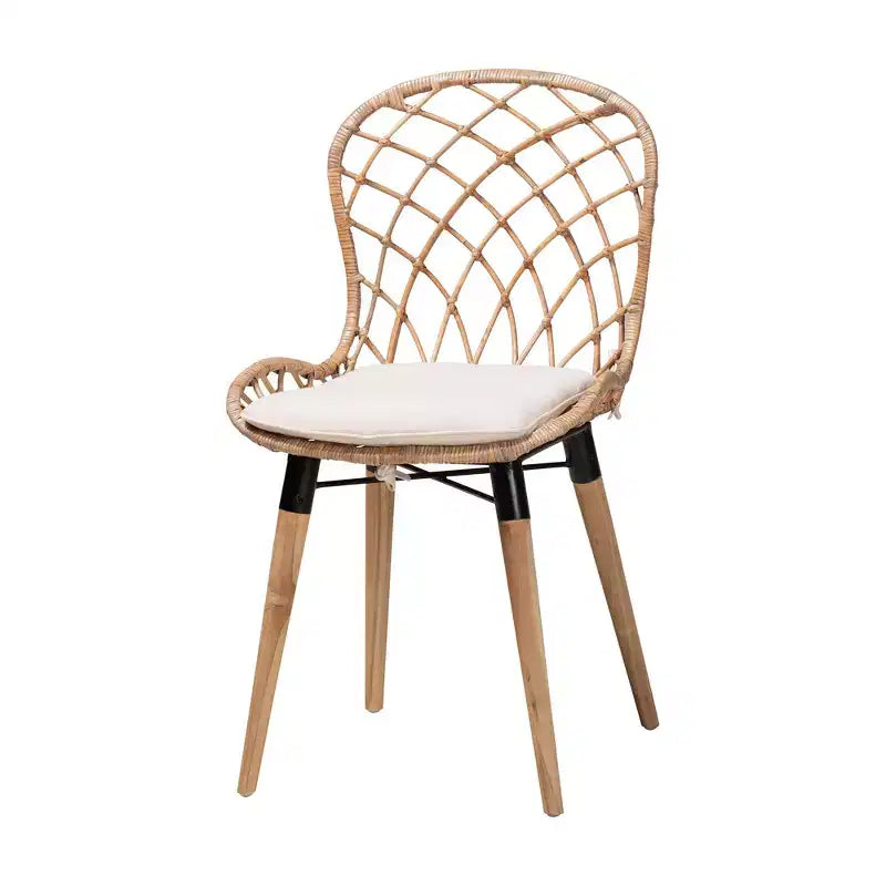 Ensemble de salle à manger 5 pièces Baxton Studio Sabelle moderne bohème en bois et rotin
