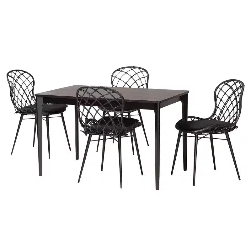 Ensemble de salle à manger 5 pièces Baxton Studio Sabelle moderne bohème en bois et rotin