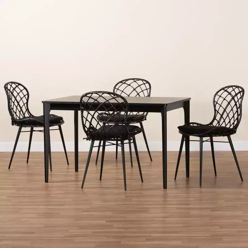 Ensemble de salle à manger 5 pièces Baxton Studio Sabelle moderne bohème en bois et rotin