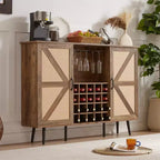 38.2H Rustic Wood Faux Rattan Storage Cabinet with Square Compartments, Racks, 2 Doors and Removable Shelves, 4Q -ModernLuxe