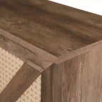 Meuble de Rangement 38.2H en Bois Rustique et Rotin Synthétique avec Compartiments Carrés, Étagères, 2 Portes et Tablettes Amovibles, 4Q -ModernLuxe