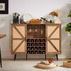 Meuble de Rangement 38.2H en Bois Rustique et Rotin Synthétique avec Compartiments Carrés, Étagères, 2 Portes et Tablettes Amovibles, 4Q -ModernLuxe