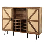 Meuble de Rangement 38.2H en Bois Rustique et Rotin Synthétique avec Compartiments Carrés, Étagères, 2 Portes et Tablettes Amovibles, 4Q -ModernLuxe