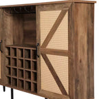 Meuble de Rangement 38.2H en Bois Rustique et Rotin Synthétique avec Compartiments Carrés, Étagères, 2 Portes et Tablettes Amovibles, 4Q -ModernLuxe