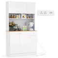 Costway 71 Tall Pantry Cabinet with Outlets USB Ports Anti-Tipping Kits Adjustable Shelves White