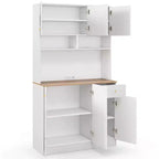 Costway 71 Tall Pantry Cabinet with Outlets USB Ports Anti-Tipping Kits Adjustable Shelves White