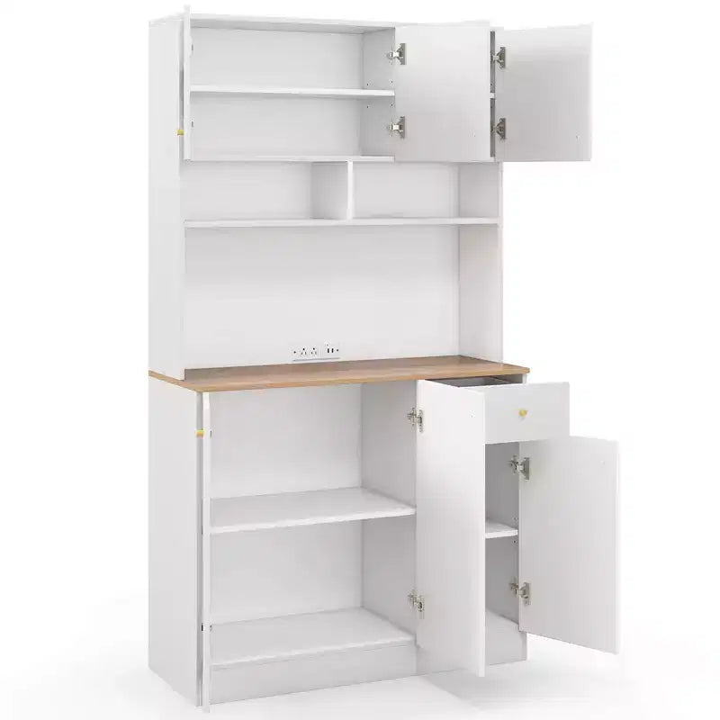 Costway 71 Tall Pantry Cabinet with Outlets USB Ports Anti-Tipping Kits Adjustable Shelves White