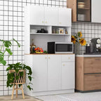 Costway 71 Tall Pantry Cabinet with Outlets USB Ports Anti-Tipping Kits Adjustable Shelves White