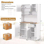 Costway 71 Tall Pantry Cabinet with Outlets USB Ports Anti-Tipping Kits Adjustable Shelves White
