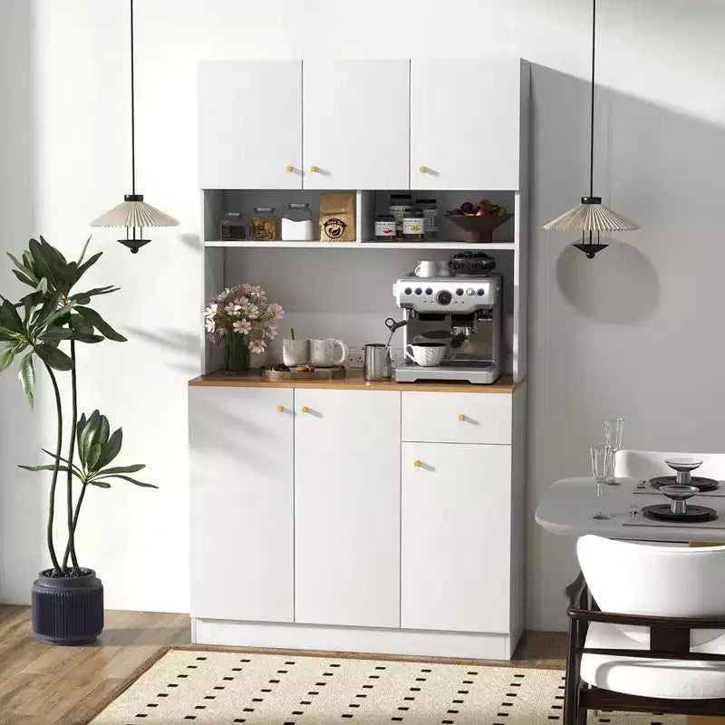 Costway 71 Tall Pantry Cabinet with Outlets USB Ports Anti-Tipping Kits Adjustable Shelves White