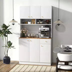 Costway 71 Tall Pantry Cabinet with Outlets USB Ports Anti-Tipping Kits Adjustable Shelves White