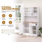 Costway 71 Tall Pantry Cabinet with Outlets USB Ports Anti-Tipping Kits Adjustable Shelves White
