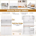 Costway 71 Tall Pantry Cabinet with Outlets USB Ports Anti-Tipping Kits Adjustable Shelves White