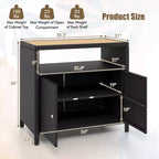 Costway Patio Rattan Storage Cabinet with Acacia Wood Countertop Open Shelf 2 Door Cabinet Black/Mix Brown