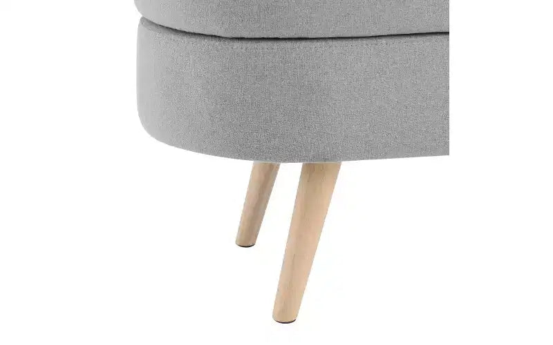 Oval Linen Storage Bench with Rubber Wood Legs For Entryway Living Room Bedroom End of Bed, Beige/White/Gray 43.5*16*16in