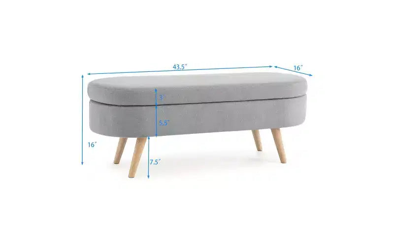 Oval Linen Storage Bench with Rubber Wood Legs For Entryway Living Room Bedroom End of Bed, Beige/White/Gray 43.5*16*16in