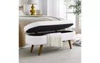 Oval Linen Storage Bench with Rubber Wood Legs For Entryway Living Room Bedroom End of Bed, Beige/White/Gray 43.5*16*16in
