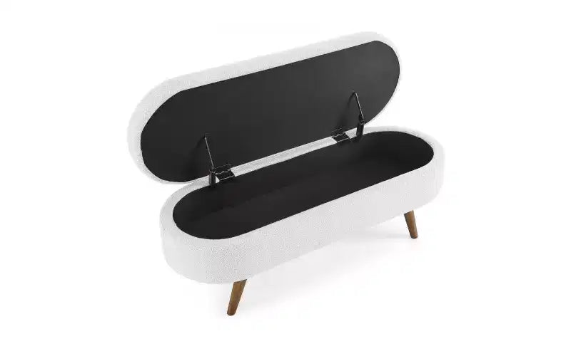 Oval Linen Storage Bench with Rubber Wood Legs For Entryway Living Room Bedroom End of Bed, Beige/White/Gray 43.5*16*16in