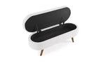 Oval Linen Storage Bench with Rubber Wood Legs For Entryway Living Room Bedroom End of Bed, Beige/White/Gray 43.5*16*16in