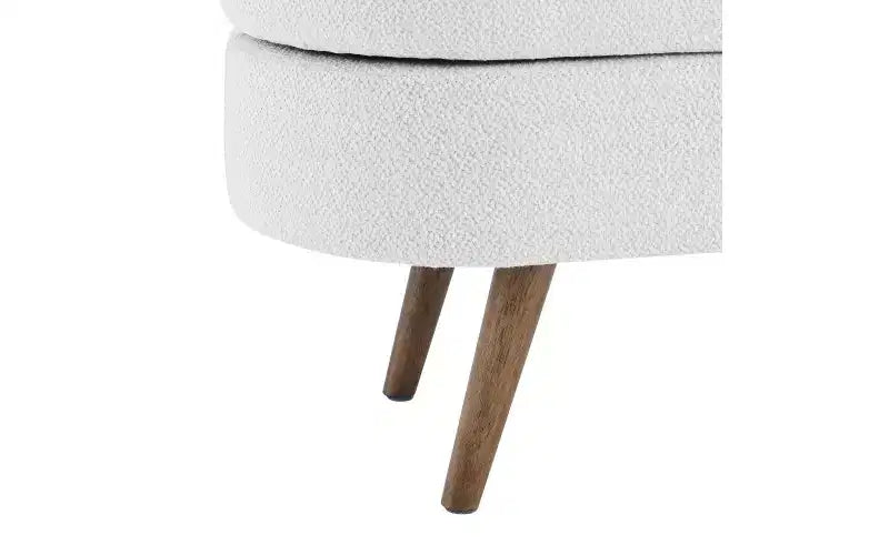 Oval Linen Storage Bench with Rubber Wood Legs For Entryway Living Room Bedroom End of Bed, Beige/White/Gray 43.5*16*16in