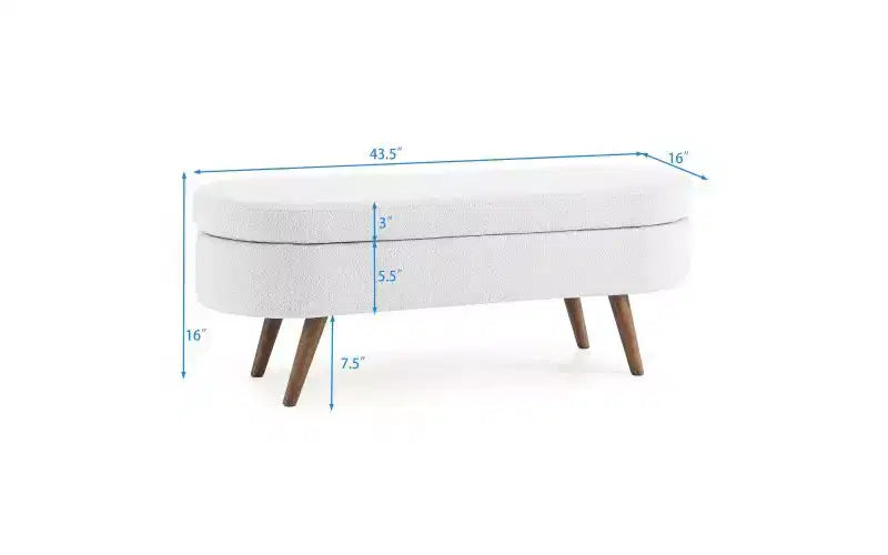Oval Linen Storage Bench with Rubber Wood Legs For Entryway Living Room Bedroom End of Bed, Beige/White/Gray 43.5*16*16in