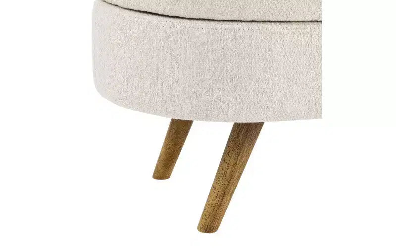 Oval Linen Storage Bench with Rubber Wood Legs For Entryway Living Room Bedroom End of Bed, Beige/White/Gray 43.5*16*16in