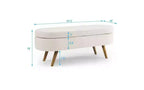 Oval Linen Storage Bench with Rubber Wood Legs For Entryway Living Room Bedroom End of Bed, Beige/White/Gray 43.5*16*16in