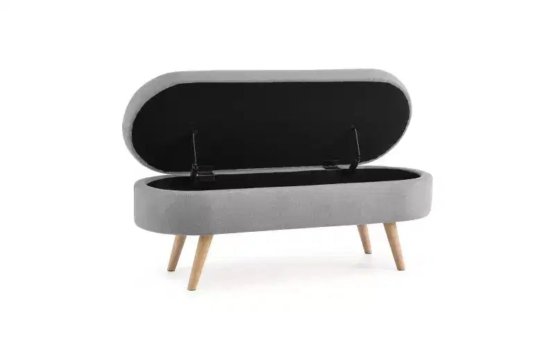 Oval Linen Storage Bench with Rubber Wood Legs For Entryway Living Room Bedroom End of Bed, Beige/White/Gray 43.5*16*16in