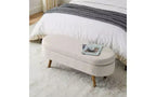 Oval Linen Storage Bench with Rubber Wood Legs For Entryway Living Room Bedroom End of Bed, Beige/White/Gray 43.5*16*16in