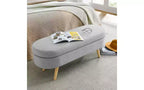 Oval Linen Storage Bench with Rubber Wood Legs For Entryway Living Room Bedroom End of Bed, Beige/White/Gray 43.5*16*16in