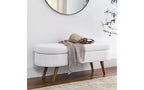 Oval Linen Storage Bench with Rubber Wood Legs For Entryway Living Room Bedroom End of Bed, Beige/White/Gray 43.5*16*16in