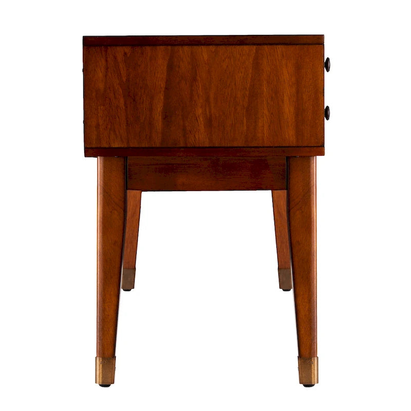 Banc de rangement rembourré Mid-Century Modern, fini Sienne foncé, coussin ivoire